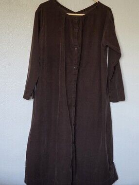 Studio CLIP Long Button-Front Dress in Brown Corduroy